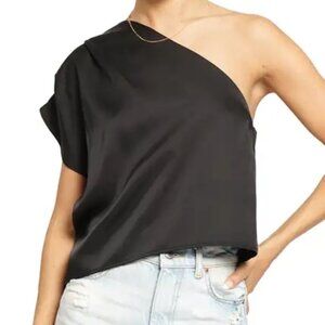 Know One Cares One- Shoulder Satin Top